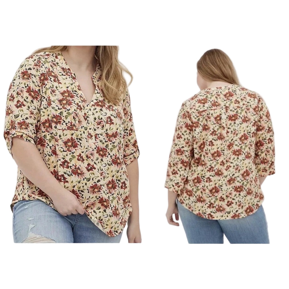 🎟️TORRID Floral V-Neck Top in Cream and Rust size 1 new